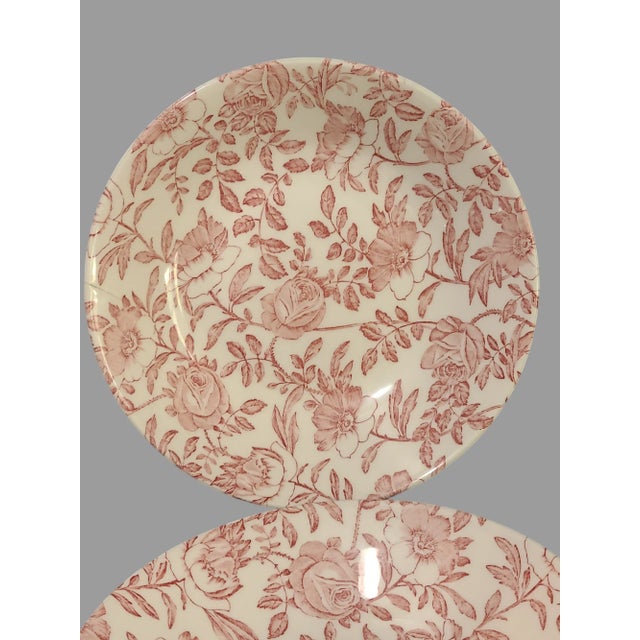 Add a touch of vintage charm to your dining table with this set of 4 English Churchill Pink Peony Toile 8'' Bowls. Crafted...