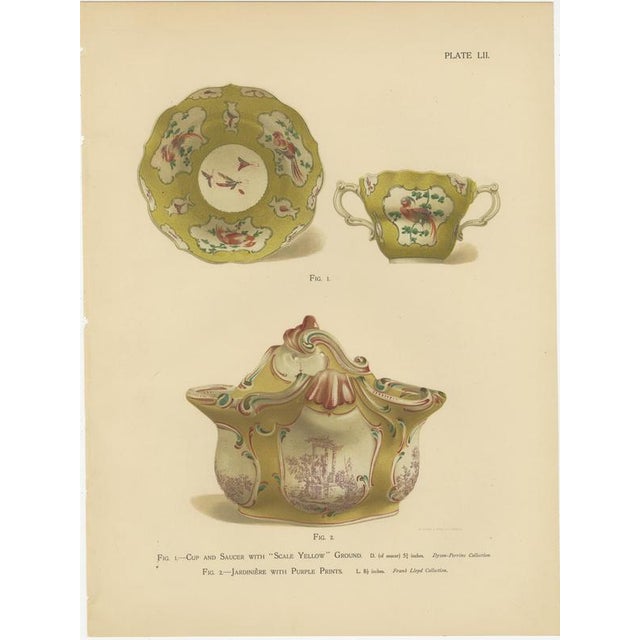 J. H. Thorpe, Worcester Porcelain Dish, Covered Vase and Tea Wares, 1910, Chromolithographs on Paper, Set of 3 For Sale - Image 3 of 10