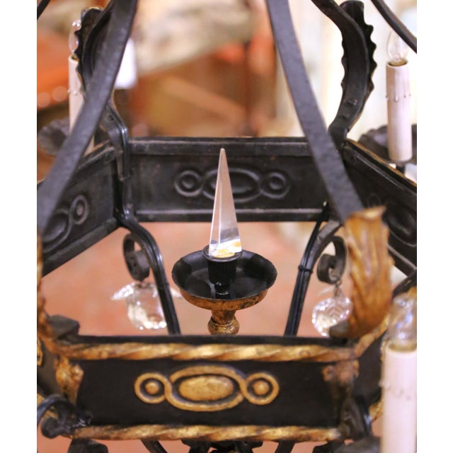 Early 20th C. French Louis XV Iron Chandelier With Gilt and Crystal Pendants For Sale - Image 9 of 11