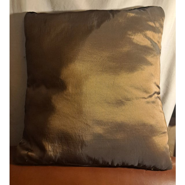 Avocado 1980s Persian Style Hand Embroidered Beaded Cushion Pillow For Sale - Image 8 of 11