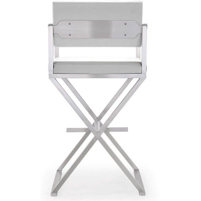 2020s Director White Vegan Leather & Steel Bar Stool For Sale - Image 5 of 11