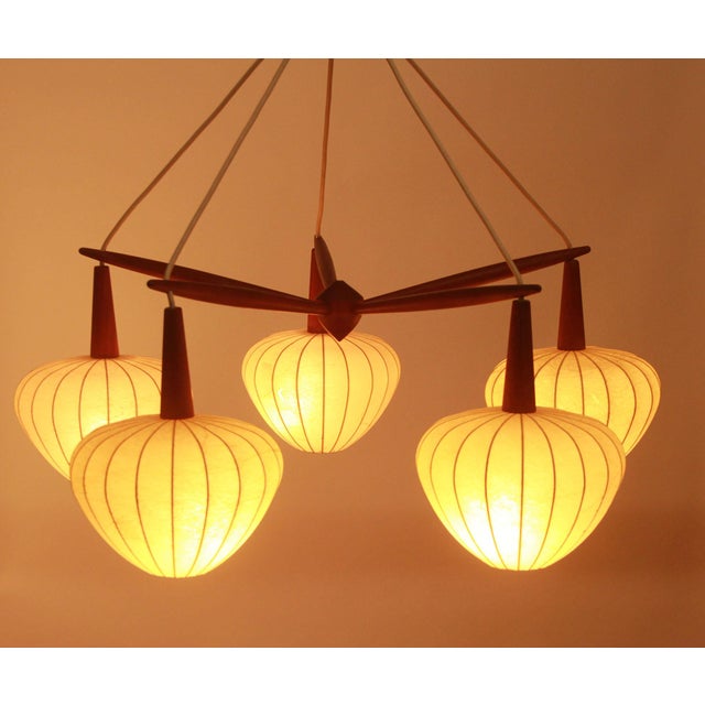 5-Flame Cocoon Lamp in Teak, 1965 For Sale - Image 12 of 14