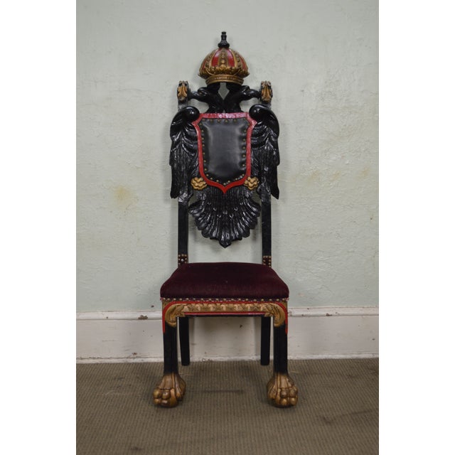 Hand Carved Double Headed Eagle Coat of Arms Painted Throne Chair