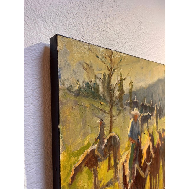 Contemporary On the Mountain by Ken Valastro | Oil Painting of cowboys on horseback in a mountainous landscape For Sale - Image 3 of 4