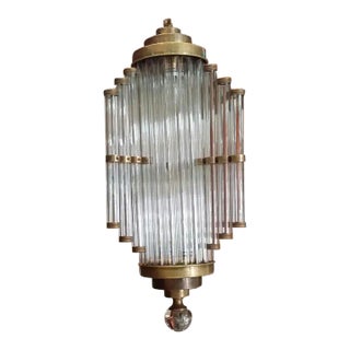 Vintage Art Deco Skyscraper Rod Ship Light Hanging Chandelier in Brass & Glass For Sale