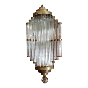Vintage Art Deco Skyscraper Rod Ship Light Hanging Chandelier in Brass & Glass
