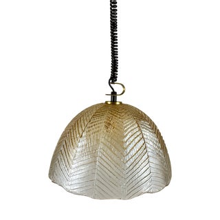 Vintage Mid-Century German Pendant Lamp with Brass & Textured Ombre Glass Shade from Peil Putzler, 1960s For Sale