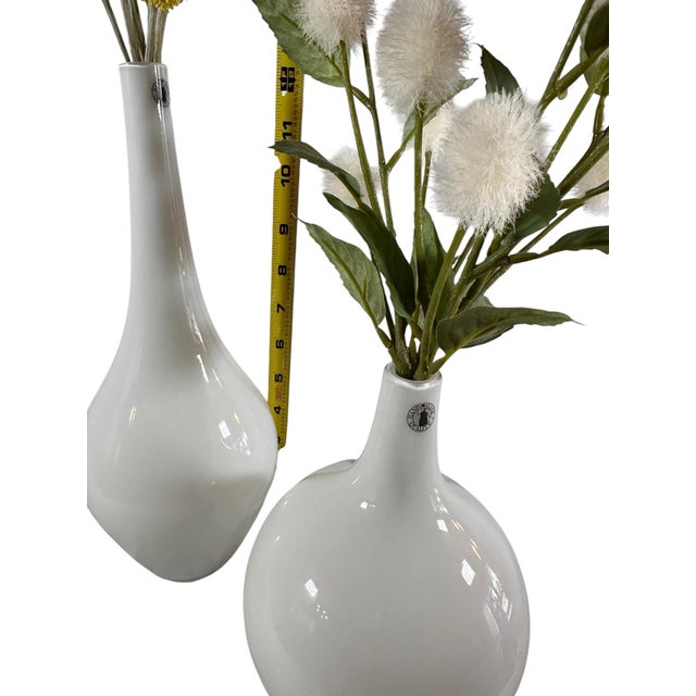 A Beautiful Pair of White Glass Bed Vases For Sale In Las Vegas - Image 6 of 8