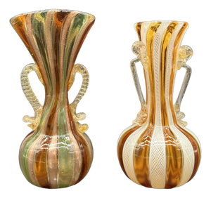 Antique Salviati Filigree Murano Glass Vases, Set of 2