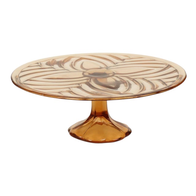 1930s Art Deco Amber Cake Plate from Val Saint Lambert, 1930s For Sale - Image 5 of 14