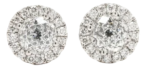 Ags 1.32ctw Diamond Stud Earrings, 18k White Gold, Crown of Light, A Pair