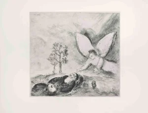 Marc Chagall, Elijah Comforted by an Angel, Etching, 1956