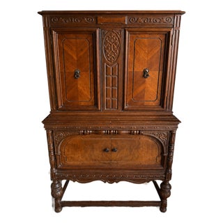 Early 20th Century Carved Walnut and Burl Cabinet For Sale