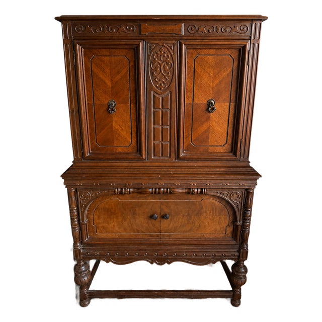 Early 20th Century Carved Walnut and Burl Cabinet For Sale