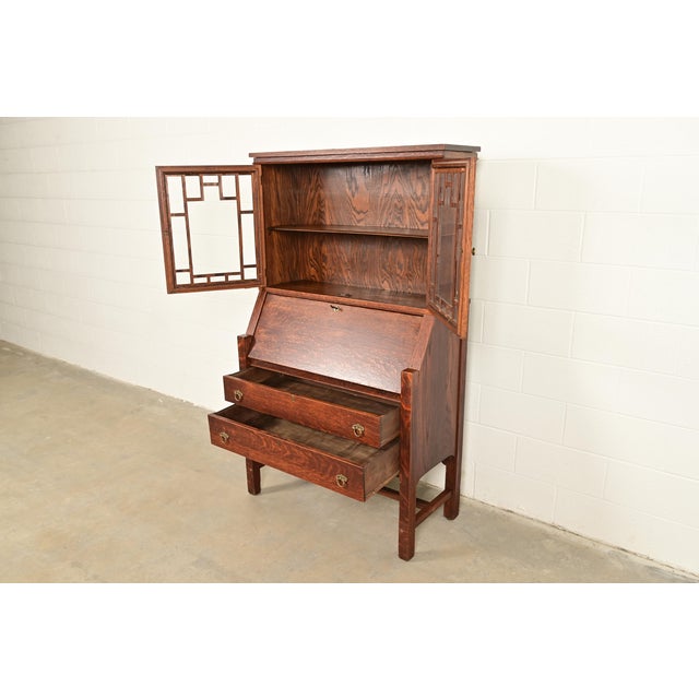 Stickley Brothers Style Antique Mission Oak Arts & Crafts Secretary Desk With Bookcase Hutch, Circa 1910 For Sale In South Bend - Image 6 of 14
