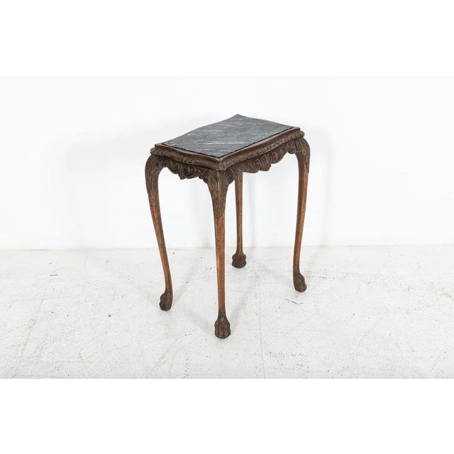 Antique Circa 1900 English oak & faux marble lion paw side table Excellent patination and form Measures: W 49 x D 32 x H...