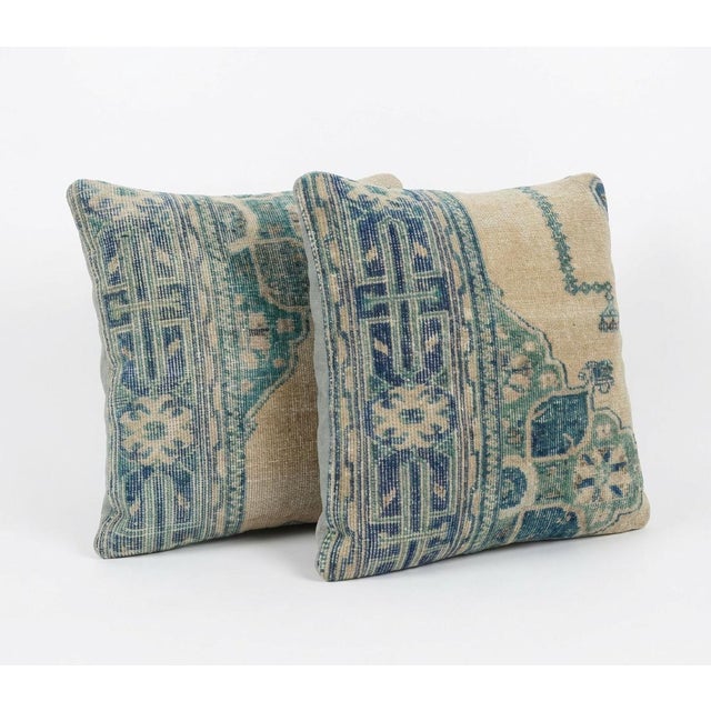 Mid-Century Modern Bohemian Turkish Rug Pillow Cover 20'' X 20'' - Set of Two For Sale - Image 3 of 4