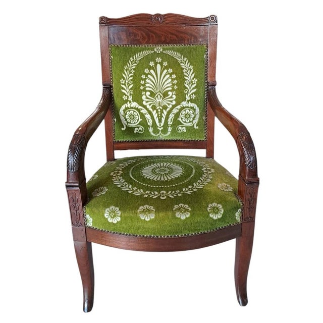 Set of 4 Solid Mahogany Armchairs – Empire/Restoration Style A refined set of four period armchairs crafted from fine...