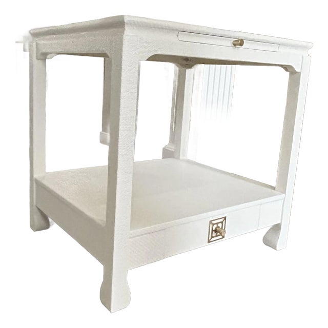 Thibaut White Raffia Grasscloth Ming Table | Chairish