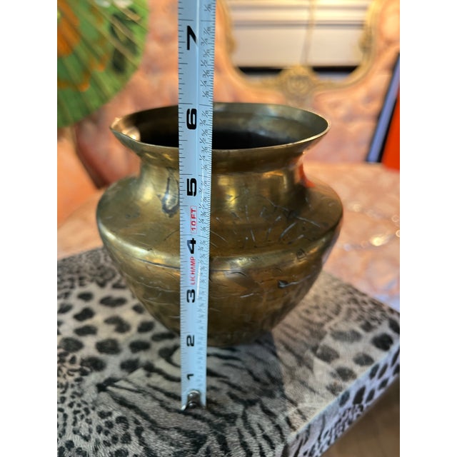 Metal 1970s Small Brass Urn With Etched Details For Sale - Image 7 of 7