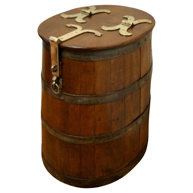 Antique Ships Salt Beef Barrel in Oak and Brass, 1850 For Sale - Image 11 of 11