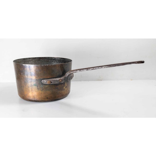American 19th Century Copper and Handwrought Steel Kitchen Saucepan For Sale - Image 3 of 14