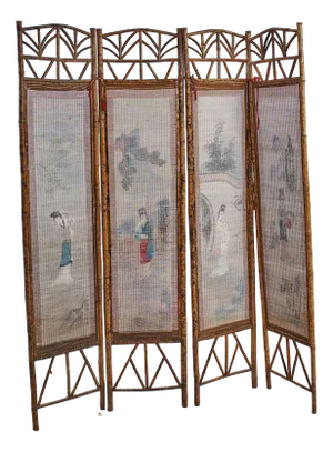 Bamboo Windscreen with Japanese Figures