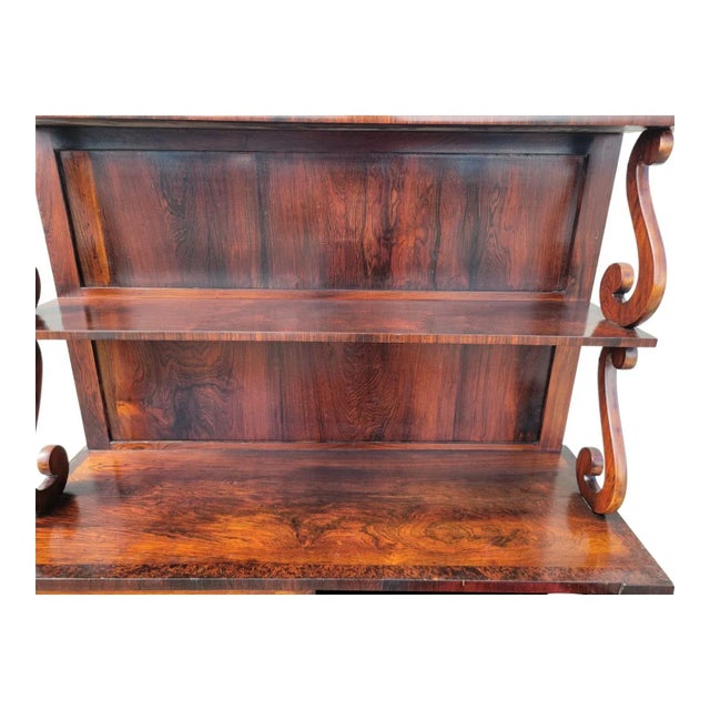 19th C English Regency Rosewood Cabinet Sideboard With Shelves & Brass Grille For Sale - Image 9 of 16
