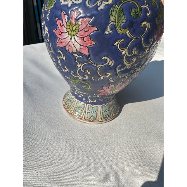 Blue Vintage Blue Floral Asian Inspired Jar For Sale - Image 8 of 8
