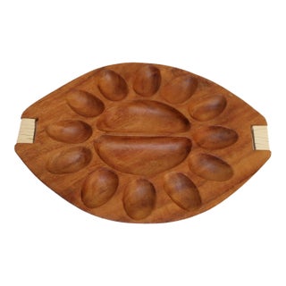 Vintage Taverneau and Rattan Deviled Egg Tray by Arthur Umanoff for Pantalcraft For Sale