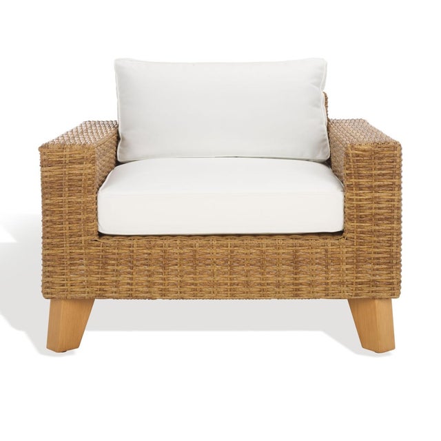 Margarita Wicker Patio Chair, Natural/White For Sale - Image 10 of 10