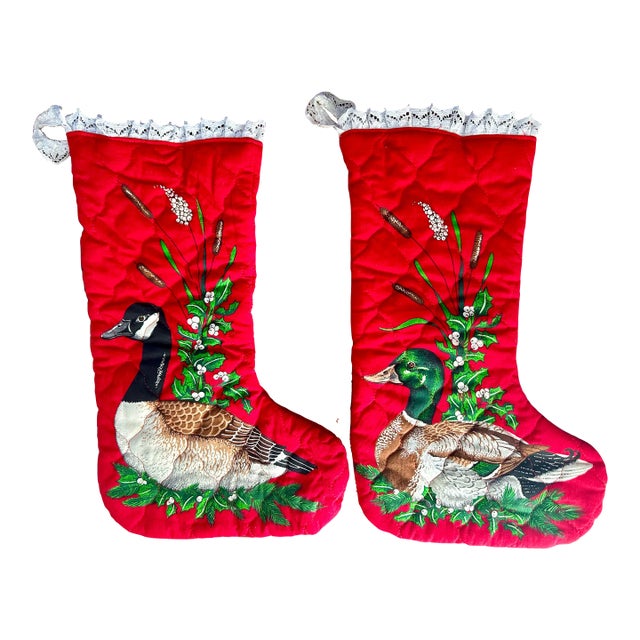 Vintage Mallard and Goose Christmas Stockings-A Pair For Sale