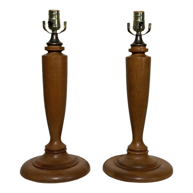 Neoclassical Traditional Brass & Solid Wood-TurnedTable Lamps, a Pair For Sale