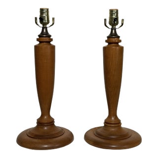 Vintage Traditional Solid Wood-Turned & Brass Table Lamps, a Pair For Sale