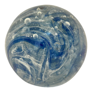 Vintage Murano Art Glass Paperweight Blue & White Swirl Ribbon Controlled Bubble