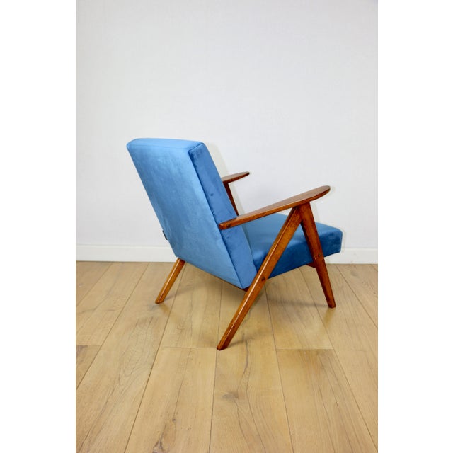 Wood Vintage Blue Velvet VAR B-310 Chair in Dark Wood, 1960s For Sale - Image 7 of 11