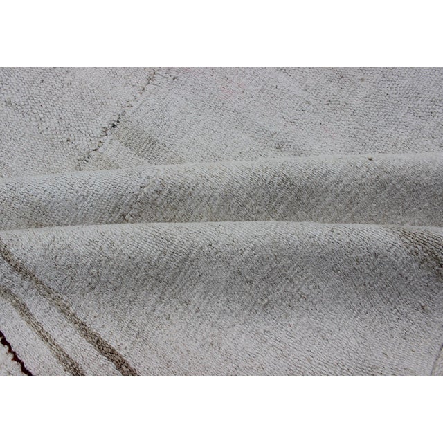 Square Vintage Paneled Flat-Weave With Modern Design in White and Neutral Tones For Sale - Image 12 of 13