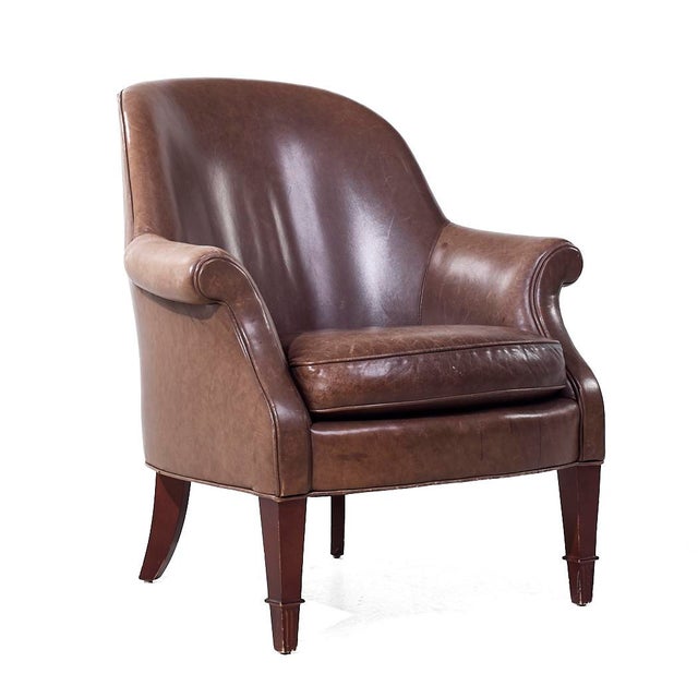 Baker Furniture Company Baker Furniture Brown Leather Barrel Club Lounge Chairs For Sale - Image 4 of 12