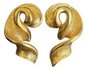 Vintage 80s Gold Tone Statement Earrings Clip on Abstract Twist Surrealism a Pair