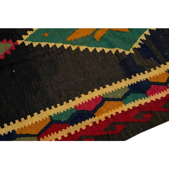 Textile Vintage Kilim Brown Handmade Flatweave Tribal Wool Runner For Sale - Image 7 of 10