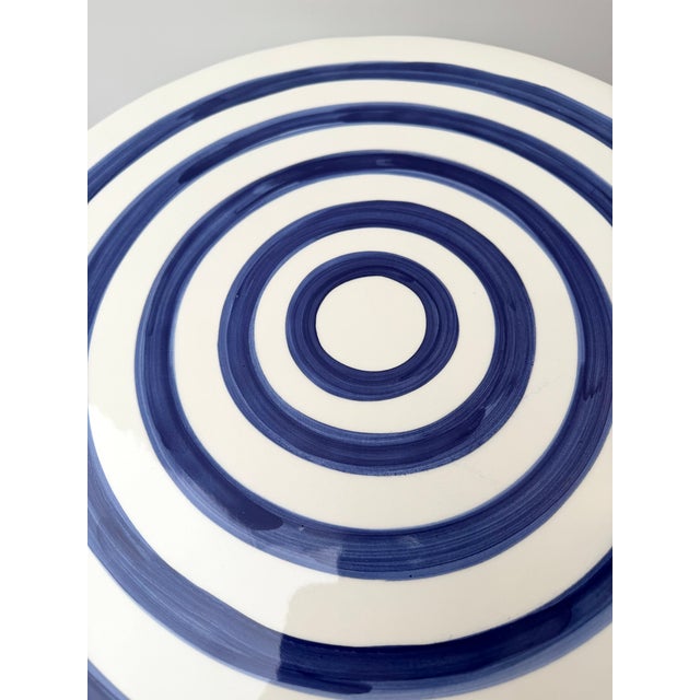 Contemporary Pair of Blue and White Ceramic Stripe Side Tables. Italy For Sale - Image 10 of 12