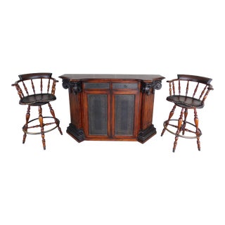 Theodore Alexander Neo-Classical Leather Top Bar & Stools - 3 Pc Set For Sale