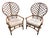Stunning pair of vintage Mid-Century Ficks Reed bamboo and rattan peacock chairs. Woven stick wicker high balloon backs....