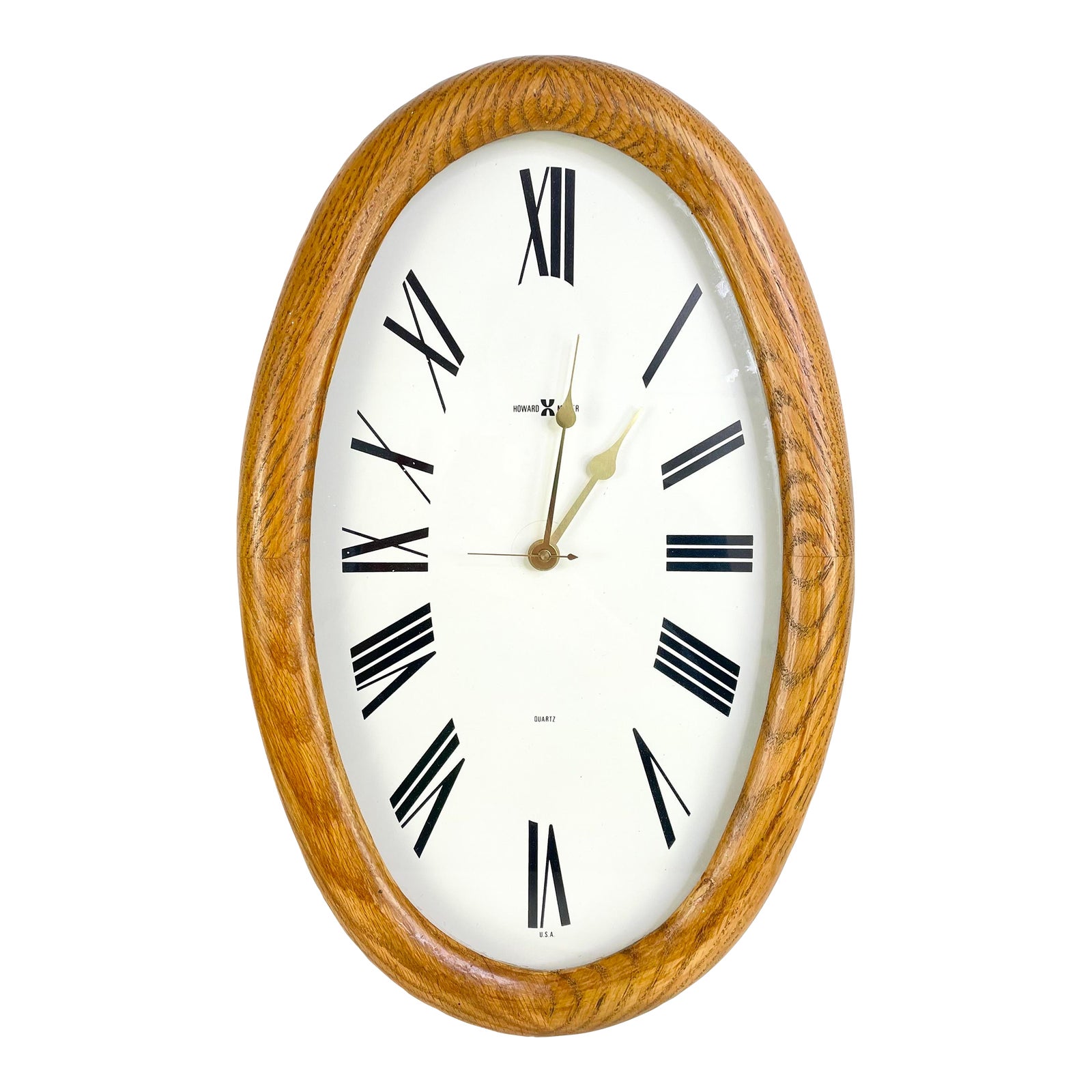 Vintage Howard Miller Model 622836 Oval Golden Oak Wall Clock Modern Face Works Chairish