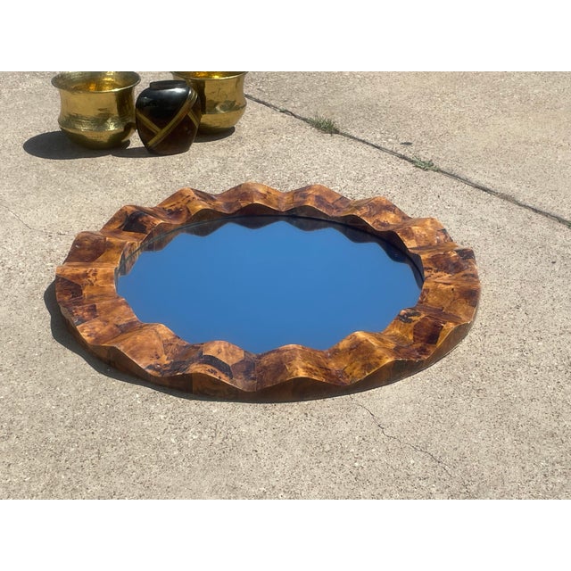 Glass Large Scalloped Wave Tortoiseshell Mirror For Sale - Image 7 of 8