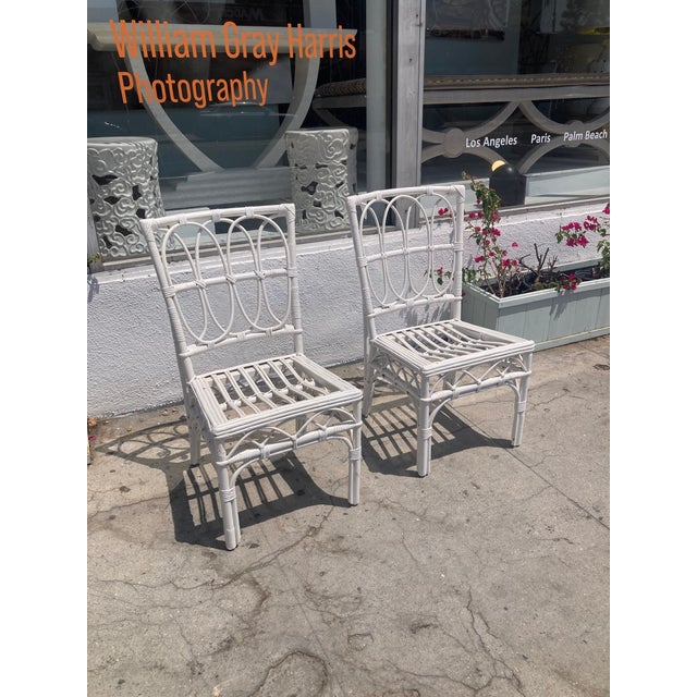 Hollywood Regency Ficks Reed White Rattan Side Chairs - A Pair For Sale - Image 3 of 11