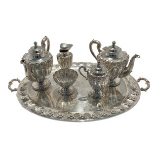 1940s Joyeria Milton Juarez, Mexico Large Sterling Tea Set- 7 Pieces For Sale