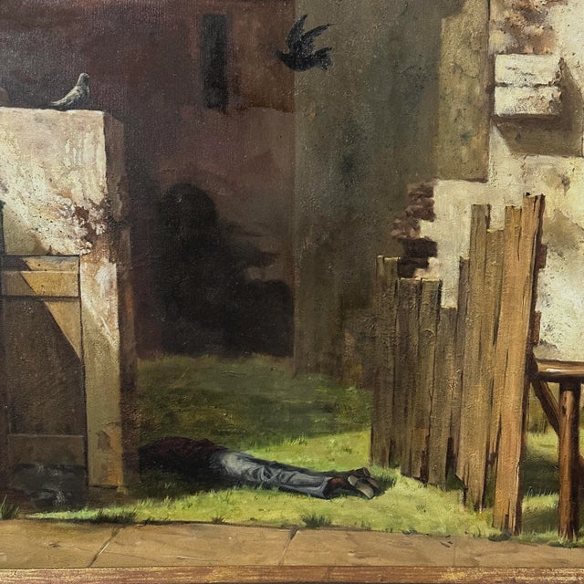 1970s Vintage Fantasy Realist Abandoned Cityscape by Paul Gorka, Signed (1970, Oil on Canvas) For Sale - Image 5 of 9