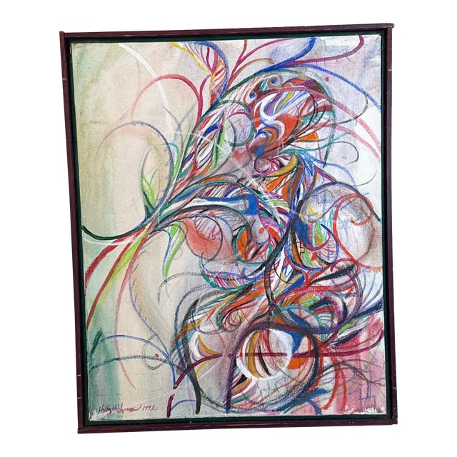 1970s Vintage Colorful Abstract Expressionist Painting Signed Amy ~ Framed For Sale