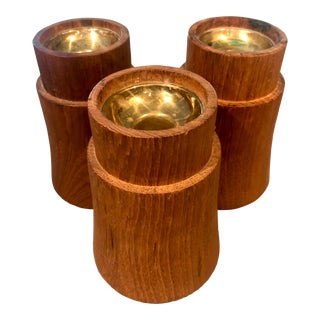 Trio of Vintage Danish Dansk Teak Candle Holders--Set of 3 For Sale